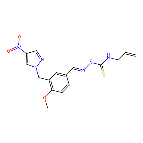 1-[[4-methoxy-3-[(4-nitropyrazol-1-yl)methyl]phenyl]methylideneamino]-3-prop-2-enylthiourea structure