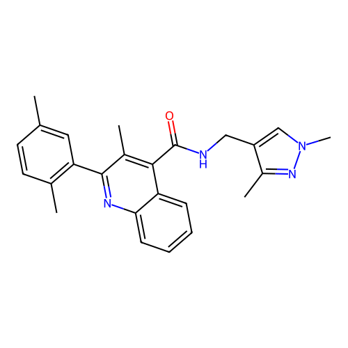 2-(2,5-dimethylphenyl)-N-[(1,3-dimethylpyrazol-4-yl)methyl]-3-methylquinoline-4-carboxamide structure