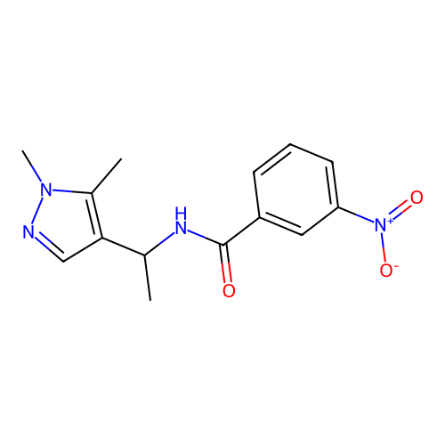 N-[1-(1,5-dimethylpyrazol-4-yl)ethyl]-3-nitrobenzamide structure