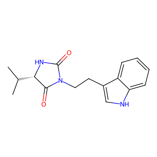 (S)-3-(2-(1H-indol-3-yl)ethyl)-5-isopropylimidazolidine-2,4-dione structure