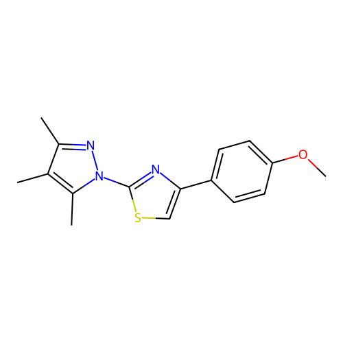 methyl 4-[2-(3,4,5-trimethyl-1H-pyrazol-1-yl)-1,3-thiazol-4-yl]phenyl ether structure
