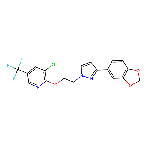 2-{2-[3-(1,3-benzodioxol-5-yl)-1H-pyrazol-1-yl]ethoxy}-3-chloro-5-(trifluoromethyl)pyridine structure