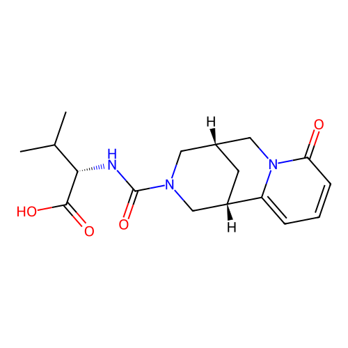 (S)-3-methyl-2-((1R,5R)-8-oxo-2,3,4,5,6,8-hexahydro-1H-1,5-methanopyrido[1,2-a][1,5]diazocine-3-carboxamido)butanoic acid structure