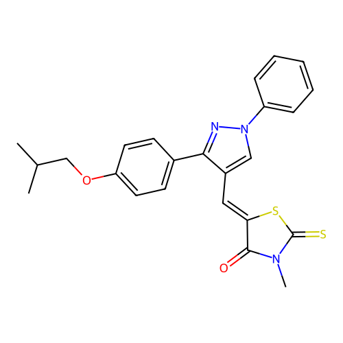 (5Z)-3-methyl-5-({3-[4-(2-methylpropoxy)phenyl]-1-phenyl-1H-pyrazol-4-yl}methylidene)-2-thioxo-1,3-thiazolidin-4-one structure