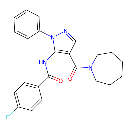 N-[4-(azepane-1-carbonyl)-2-phenylpyrazol-3-yl]-4-fluorobenzamide structure
