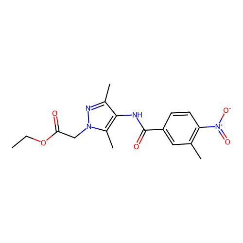 ethyl {3,5-dimethyl-4-[(3-methyl-4-nitrobenzoyl)amino]-1H-pyrazol-1-yl}acetate structure