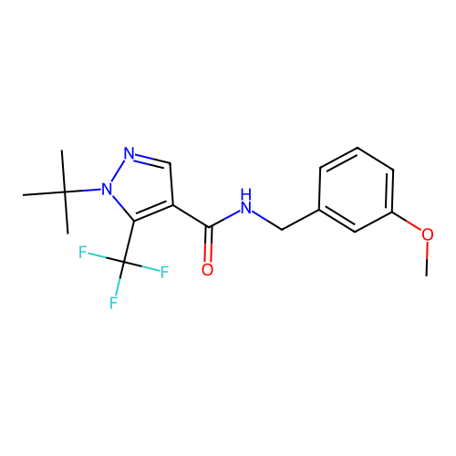 1-(tert-butyl)-N-(3-methoxybenzyl)-5-(trifluoromethyl)-1H-pyrazole-4-carboxamide structure