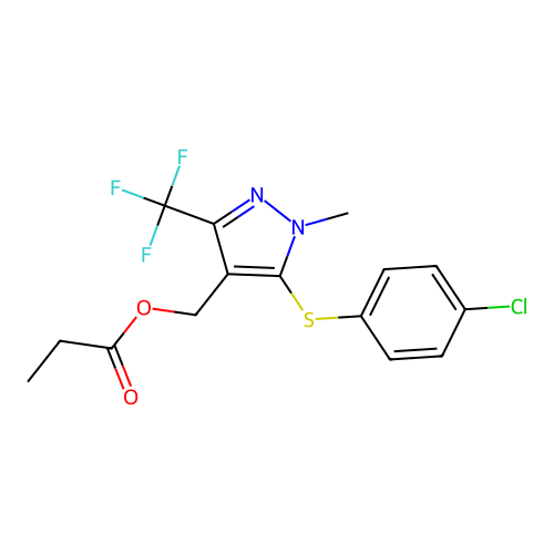 [5-[(4-chlorophenyl)sulfanyl]-1-methyl-3-(trifluoromethyl)-1H-pyrazol-4-yl]methyl propionate structure