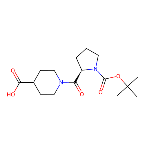 (R)-1-(1-(tert-butoxycarbonyl)pyrrolidine-2-carbonyl)piperidine-4-carboxylic acid structure