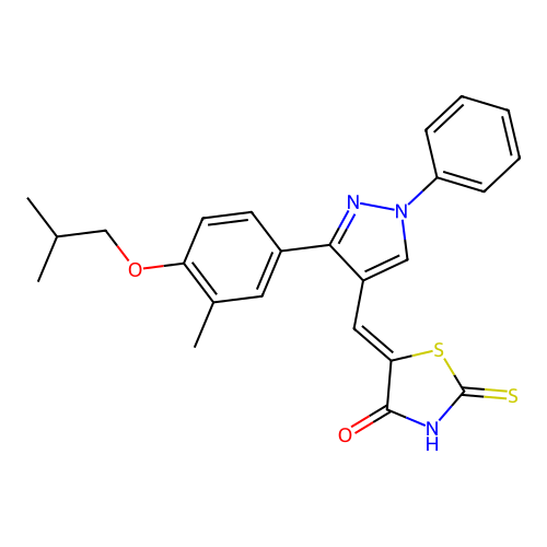 (5Z)-5-({3-[3-methyl-4-(2-methylpropoxy)phenyl]-1-phenyl-1H-pyrazol-4-yl}methylidene)-2-thioxo-1,3-thiazolidin-4-one structure