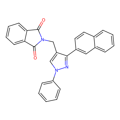 2-{[3-(2-naphthyl)-1-phenyl-1H-pyrazol-4-yl]methyl}-1H-isoindole-1,3(2H)-dione structure