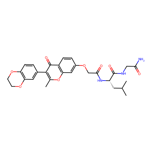(2S)-N-(2-amino-2-oxoethyl)-2-[[2-[3-(2,3-dihydro-1,4-benzodioxin-6-yl)-2-methyl-4-oxochromen-7-yl]oxyacetyl]amino]-4-methylpentanamide structure