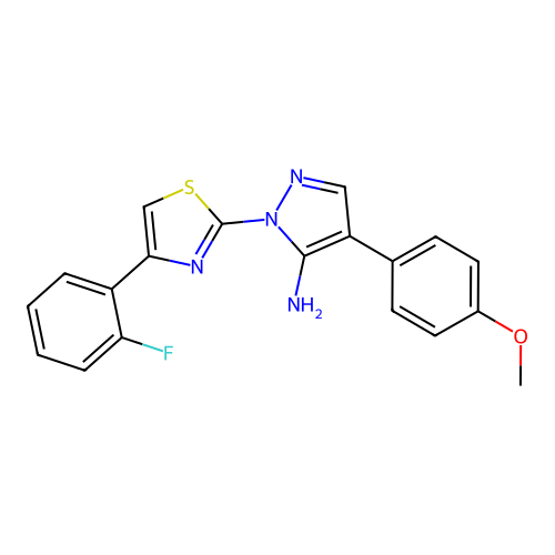 1-[4-(2-fluorophenyl)-1,3-thiazol-2-yl]-4-(4-methoxyphenyl)-1H-pyrazol-5-amine structure