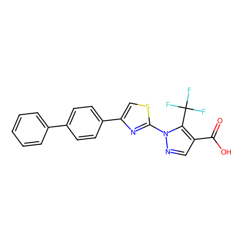 1-(4-[1,1'-biphenyl]-4-yl-1,3-thiazol-2-yl)-5-(trifluoromethyl)-1H-pyrazole-4-carboxylic acid structure