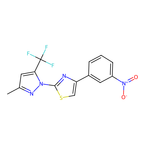 2-[3-methyl-5-(trifluoromethyl)-1H-pyrazol-1-yl]-4-(3-nitrophenyl)-1,3-thiazole structure