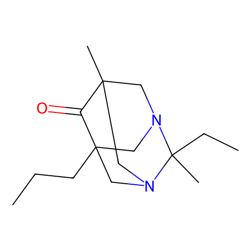 2-Ethyl-2,5-dimethyl-7-propyl-1,3-diazatricyclo[3.3.1.1~3,7~]decan-6-one structure