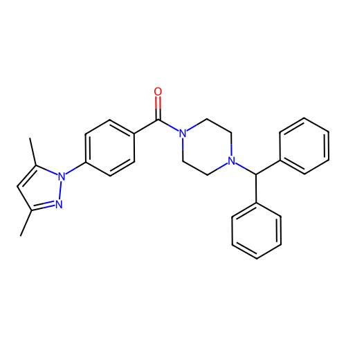 (4-Benzhydrylpiperazin-1-yl)-[4-(3,5-dimethylpyrazol-1-yl)phenyl]methanone structure