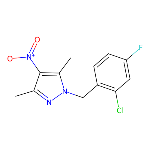 1-(2-chloro-4-fluorobenzyl)-3,5-dimethyl-4-nitro-1H-pyrazole structure