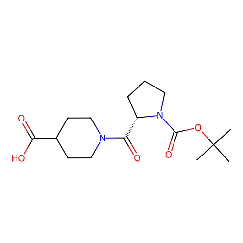 1-[(2S)-1-[(2-methylpropan-2-yl)oxycarbonyl]pyrrolidine-2-carbonyl]piperidine-4-carboxylic acid structure