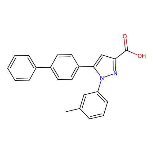 1-(3-methylphenyl)-5-(4-phenylphenyl)-1H-pyrazole-3-carboxylic acid structure