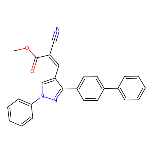 Methyl 2-cyano-3-[1-phenyl-3-(4-phenylphenyl)pyrazol-4-yl]prop-2-enoate structure