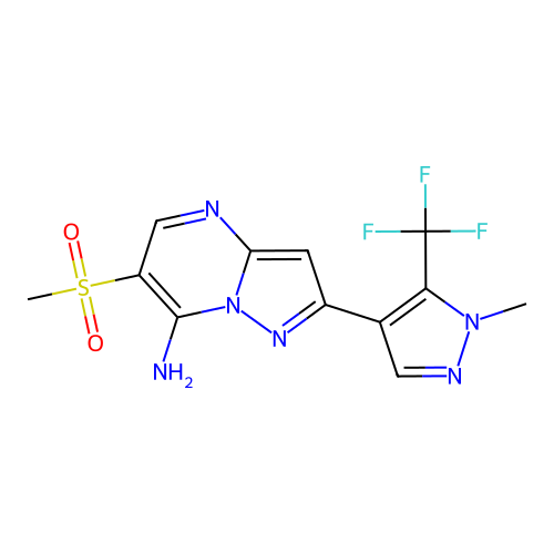 6-(methylsulfonyl)-2-[1-methyl-5-(trifluoromethyl)-1H-pyrazol-4-yl]pyrazolo[1,5-a]pyrimidin-7-amine structure
