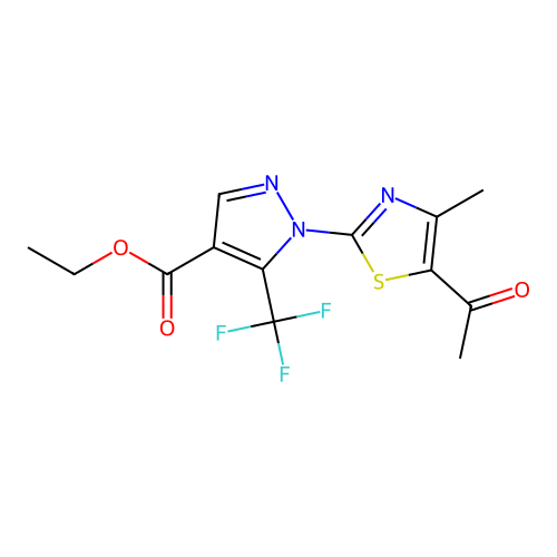 ethyl 1-(5-acetyl-4-methyl-1,3-thiazol-2-yl)-5-(trifluoromethyl)-1H-pyrazole-4-carboxylate structure
