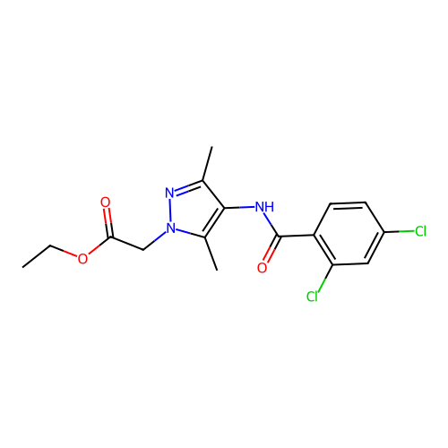 Ethyl 2-{4-[(2,4-dichlorophenyl)carbonylamino]-3,5-dimethylpyrazolyl}acetate structure