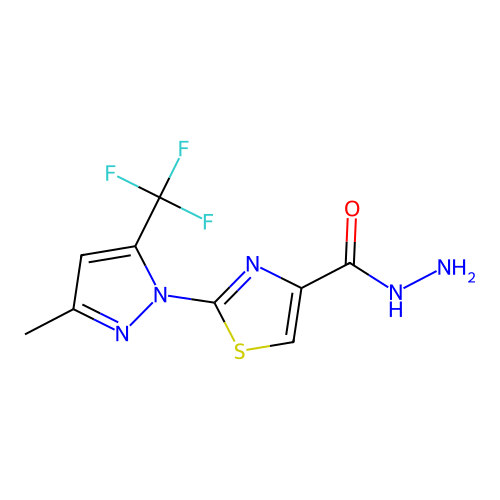 2-[3-methyl-5-(trifluoromethyl)-1H-pyrazol-1-yl]-1,3-thiazole-4-carbohydrazide structure
