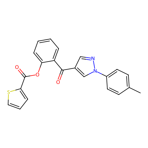 2-{[1-(4-methylphenyl)-1H-pyrazol-4-yl]carbonyl}phenyl 2-thiophenecarboxylate structure