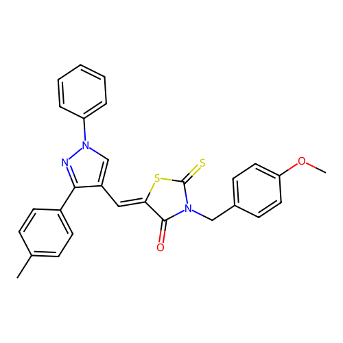 (5Z)-3-[(4-methoxyphenyl)methyl]-5-[[3-(4-methylphenyl)-1-phenylpyrazol-4-yl]methylidene]-2-sulfanylidene-1,3-thiazolidin-4-one structure