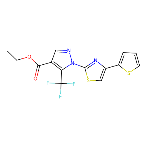 ethyl 1-[4-(2-thienyl)-1,3-thiazol-2-yl]-5-(trifluoromethyl)-1H-pyrazole-4-carboxylate structure