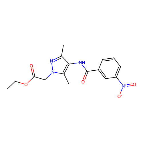 Ethyl 3,5-dimethyl-4-((3-nitrobenzoyl)amino)-1H-pyrazole-1-acetate structure