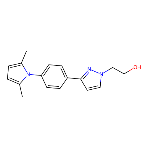 2-{3-[4-(2,5-dimethyl-1H-pyrrol-1-yl)phenyl]-1H-pyrazol-1-yl}-1-ethanol structure