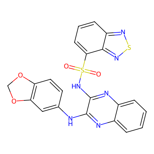 N-(3-(benzo[d][1,3]dioxol-5-ylamino)quinoxalin-2-yl)benzo[c][1,2,5]thiadiazole-4-sulfonamide structure