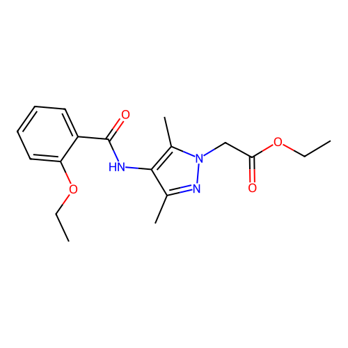 ethyl (4-{[(2-ethoxyphenyl)carbonyl]amino}-3,5-dimethyl-1H-pyrazol-1-yl)acetate structure
