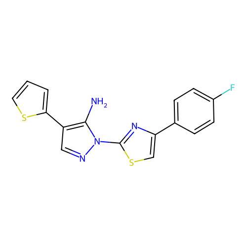 1-[4-(4-fluorophenyl)-1,3-thiazol-2-yl]-4-(2-thienyl)-1H-pyrazol-5-amine structure