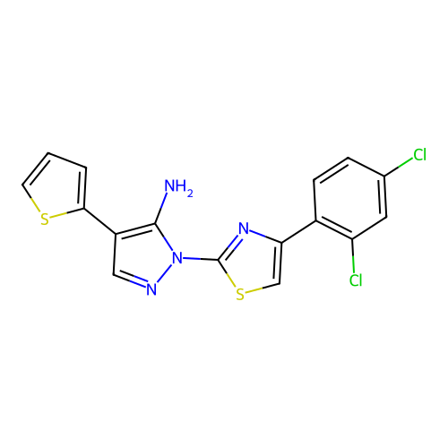 1-[4-(2,4-dichlorophenyl)-1,3-thiazol-2-yl]-4-(2-thienyl)-1H-pyrazol-5-amine structure