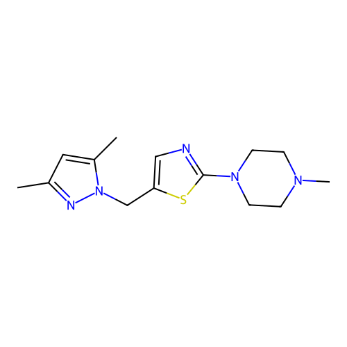 1-{5-[(3,5-dimethyl-1H-pyrazol-1-yl)methyl]-1,3-thiazol-2-yl}-4-methylpiperazine structure
