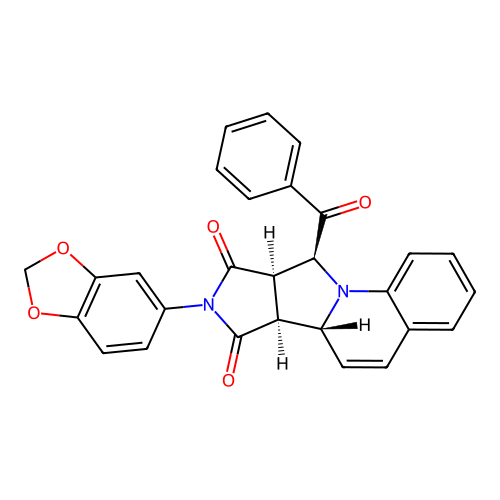(6aR,6bS,9aR,10S)-8-(1,3-benzodioxol-5-yl)-10-(phenylcarbonyl)-9a,10-dihydro-6aH-pyrrolo[3',4':3,4]pyrrolo[1,2-a]quinoline-7,9(6bH,8H)-dione structure
