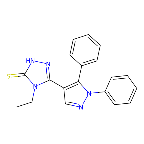 5-(1,5-diphenyl-1H-pyrazol-4-yl)-4-ethyl-4H-1,2,4-triazole-3-thiol structure