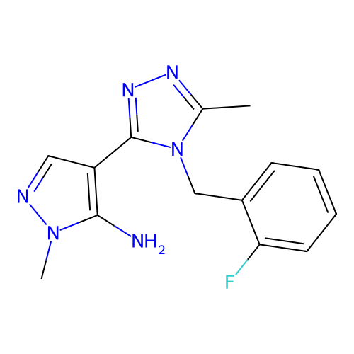 4-[4-(2-fluorobenzyl)-5-methyl-4H-1,2,4-triazol-3-yl]-1-methyl-1H-pyrazol-5-amine structure
