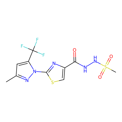 N'-({2-[3-methyl-5-(trifluoromethyl)-1H-pyrazol-1-yl]-1,3-thiazol-4-yl}carbonyl)methanesulfonohydrazide structure