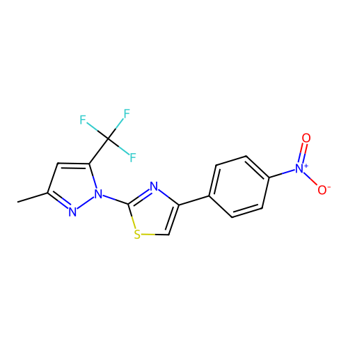 2-[3-methyl-5-(trifluoromethyl)-1H-pyrazol-1-yl]-4-(4-nitrophenyl)-1,3-thiazole structure
