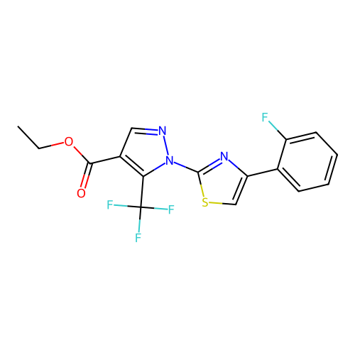 ethyl 1-[4-(2-fluorophenyl)-1,3-thiazol-2-yl]-5-(trifluoromethyl)-1H-pyrazole-4-carboxylate structure