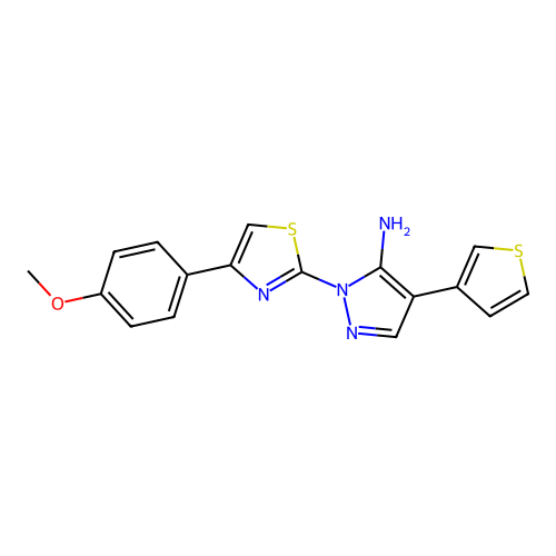 1-[4-(4-methoxyphenyl)-1,3-thiazol-2-yl]-4-(3-thienyl)-1H-pyrazol-5-amine structure
