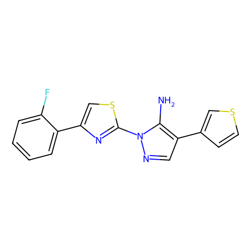 1-[4-(2-fluorophenyl)-1,3-thiazol-2-yl]-4-(3-thienyl)-1H-pyrazol-5-amine structure