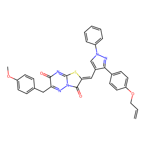 (2Z)-2-({3-[4-(allyloxy)phenyl]-1-phenyl-1H-pyrazol-4-yl}methylene)-6-(4-methoxybenzyl)-7H-[1,3]thiazolo[3,2-b][1,2,4]triazine-3,7(2H)-dione structure