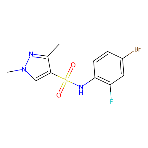 N-(4-bromo-2-fluorophenyl)-1,3-dimethylpyrazole-4-sulfonamide structure