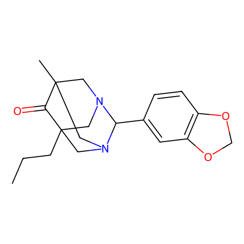 2-(1,3-benzodioxol-5-yl)-5-methyl-7-propyl-1,3-diazatricyclo[3.3.1.1~3,7~]decan-6-one structure